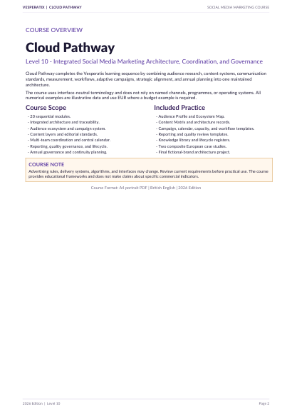 A digital preview page of a book or course document titled 'Cloud Pathway' by Verbatim, showing course overview text and bullet points on a white page with black text.