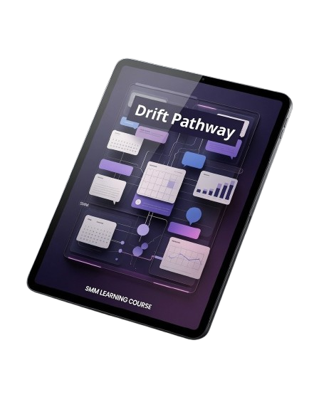A digital course cover for 'Drift Pathway' by SIM Learning Course, displayed on a tablet screen against a plain white background.